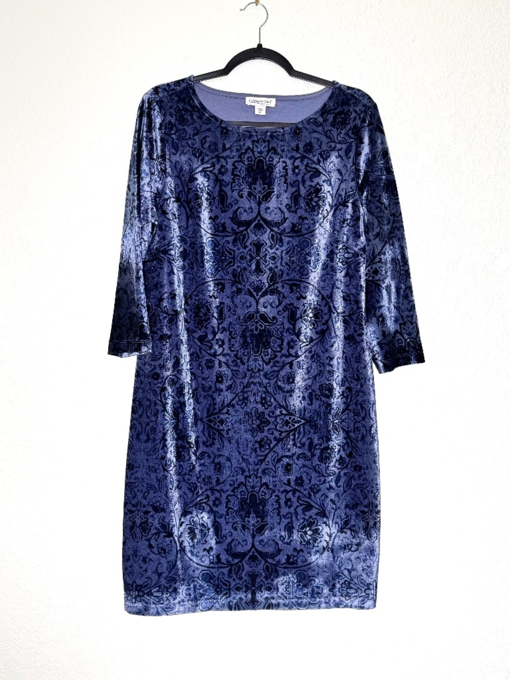 Coldwater Creek Sheath Dress PL Blue Velvet Damask Tunic Festive Whimsigoth